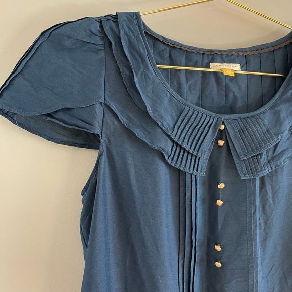 Anthropologie Leifsdottir Cap Sleeve Silk/Wool Blend Blouse || SZ 0 || Navy - Picture 5 of 8